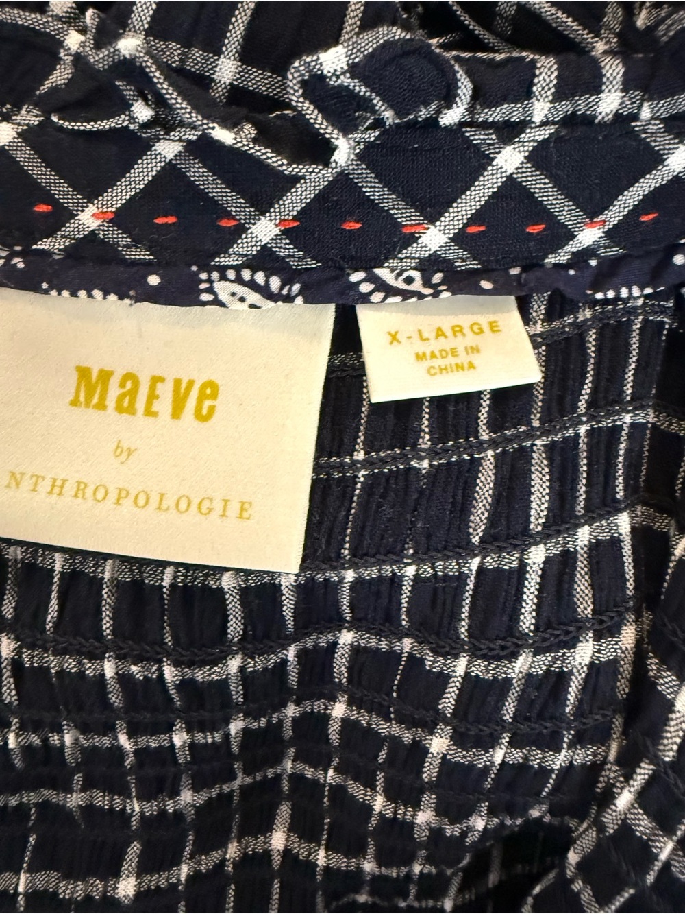 Maeve Anthropologie Sara Smocked Shirtdress Navy Plaid XL - Picture 4 of 6